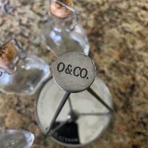 O & Co. French Olive Oil Cruet with 3 Glass Bottle Cork Stopper & Tray